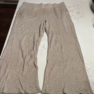 Gaiam Ribbed Wide-Leg Knit Pants in Taupe